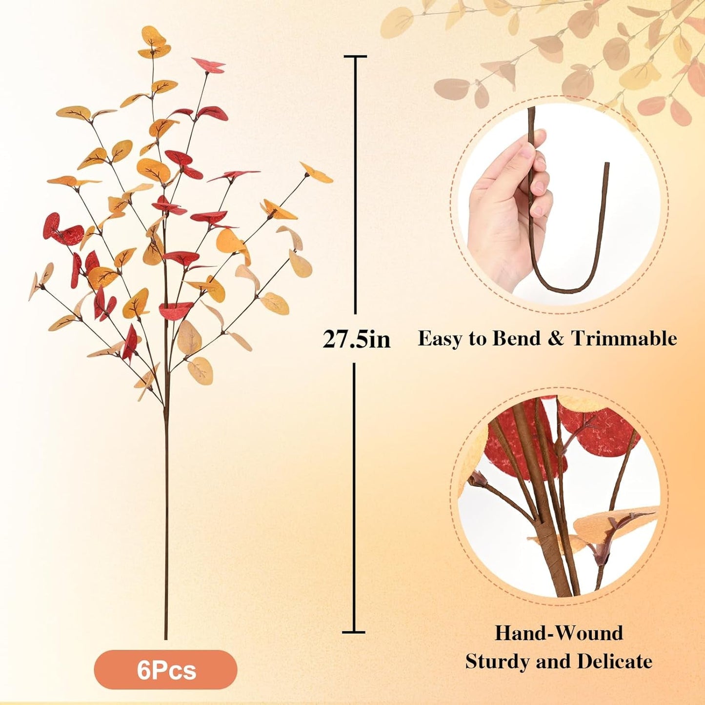 BLEUM CADE 6Pcs Fall Eucalyptus Stems, Faux Fall Leaves Stems for Decoration, Fall Flowers Artificial for Home Thanksgiving Table Centerpieces Autumn Decor Clearance