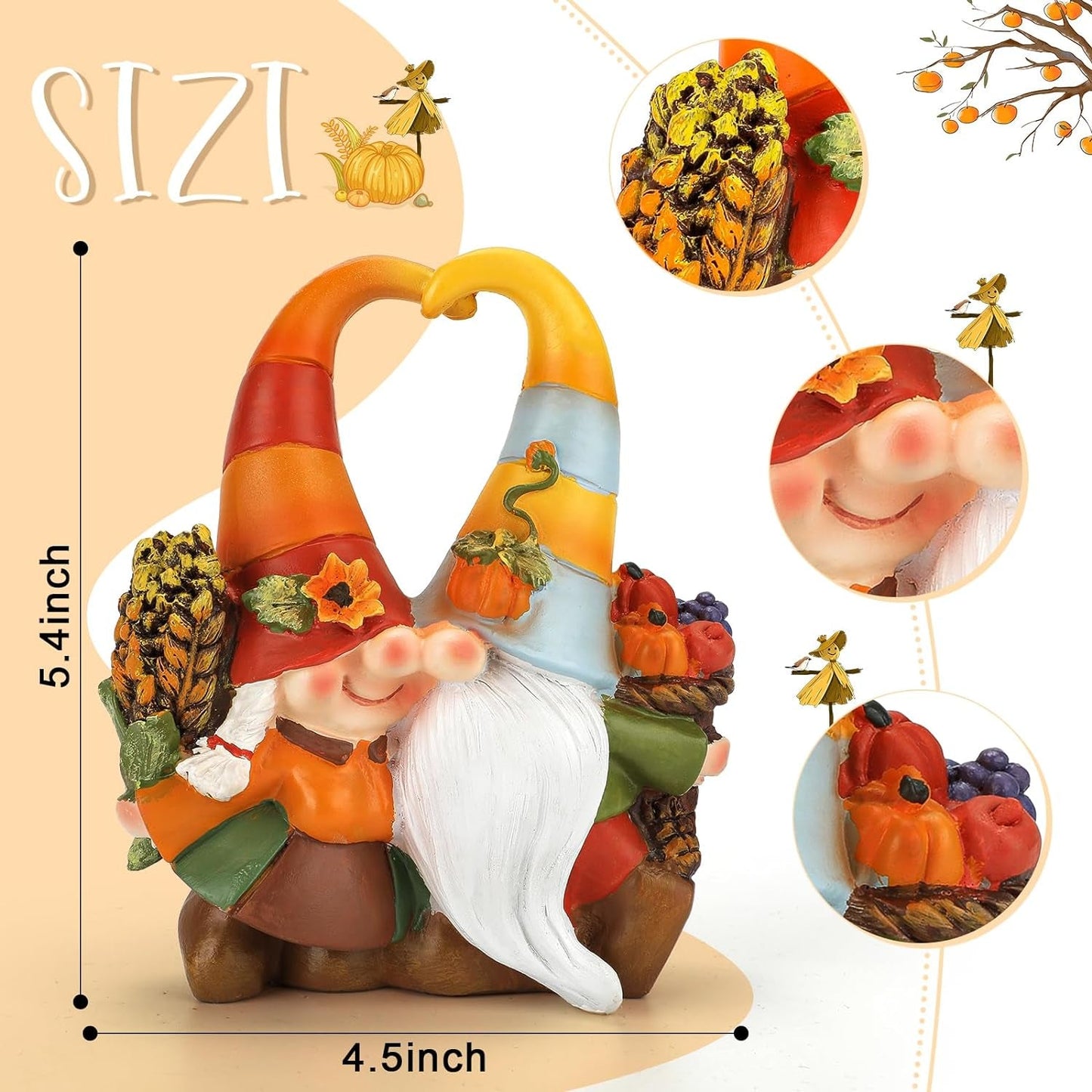 Zonling Fall Gnomes Thanksgiving Decorations, Handmade Gnomes Figurine Thanksgiving Decor Fall Gnomes Thanksgiving Gift for Home Table Ornaments Indoor