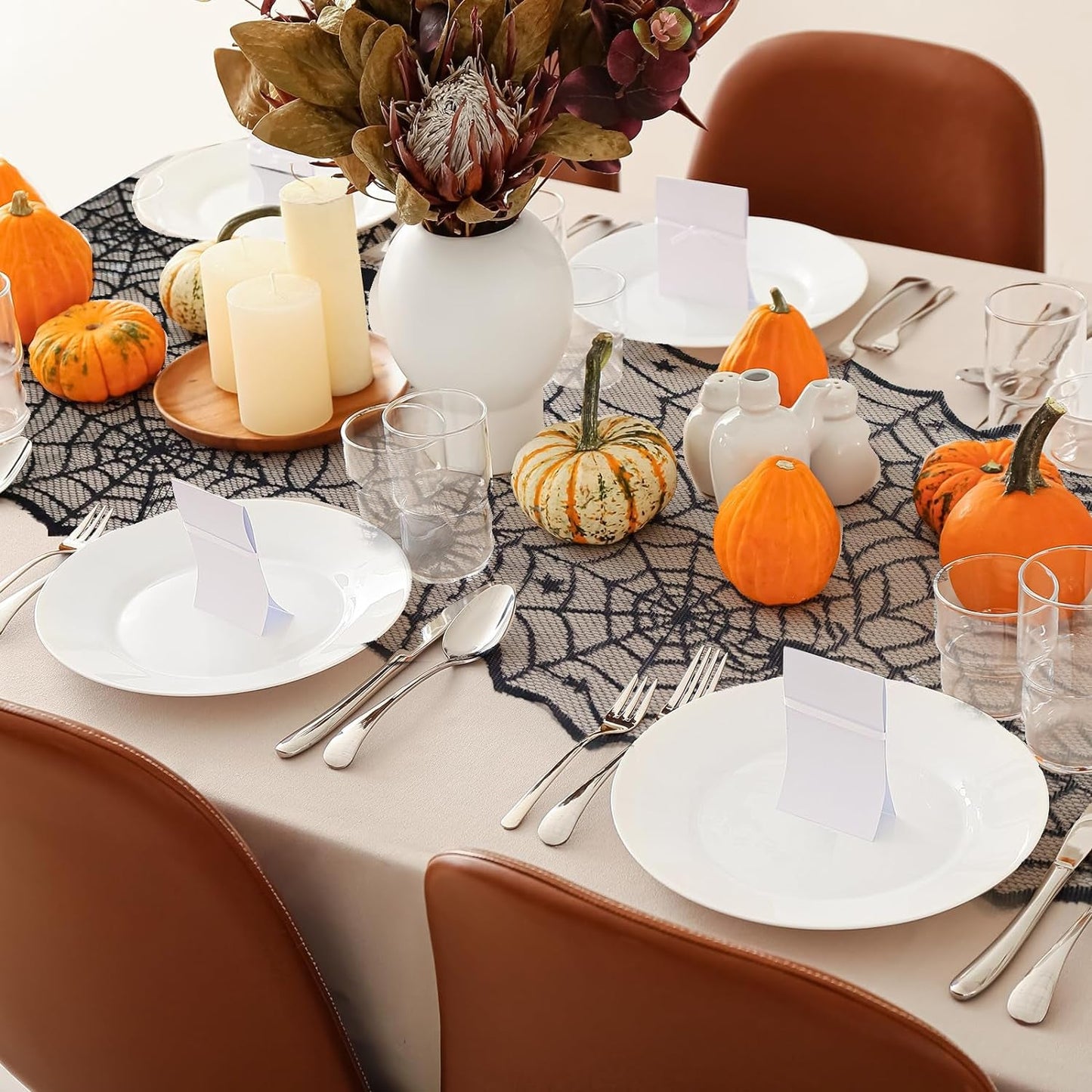 Halloween Table Runner - Black Lace Spider Web Table Runners for Halloween Kitchen Decor,Vivid Polyester Spider Web Tablecloth for Thanksgiving Christmas Party Dinner Table Decoration 18 X 72 Inch