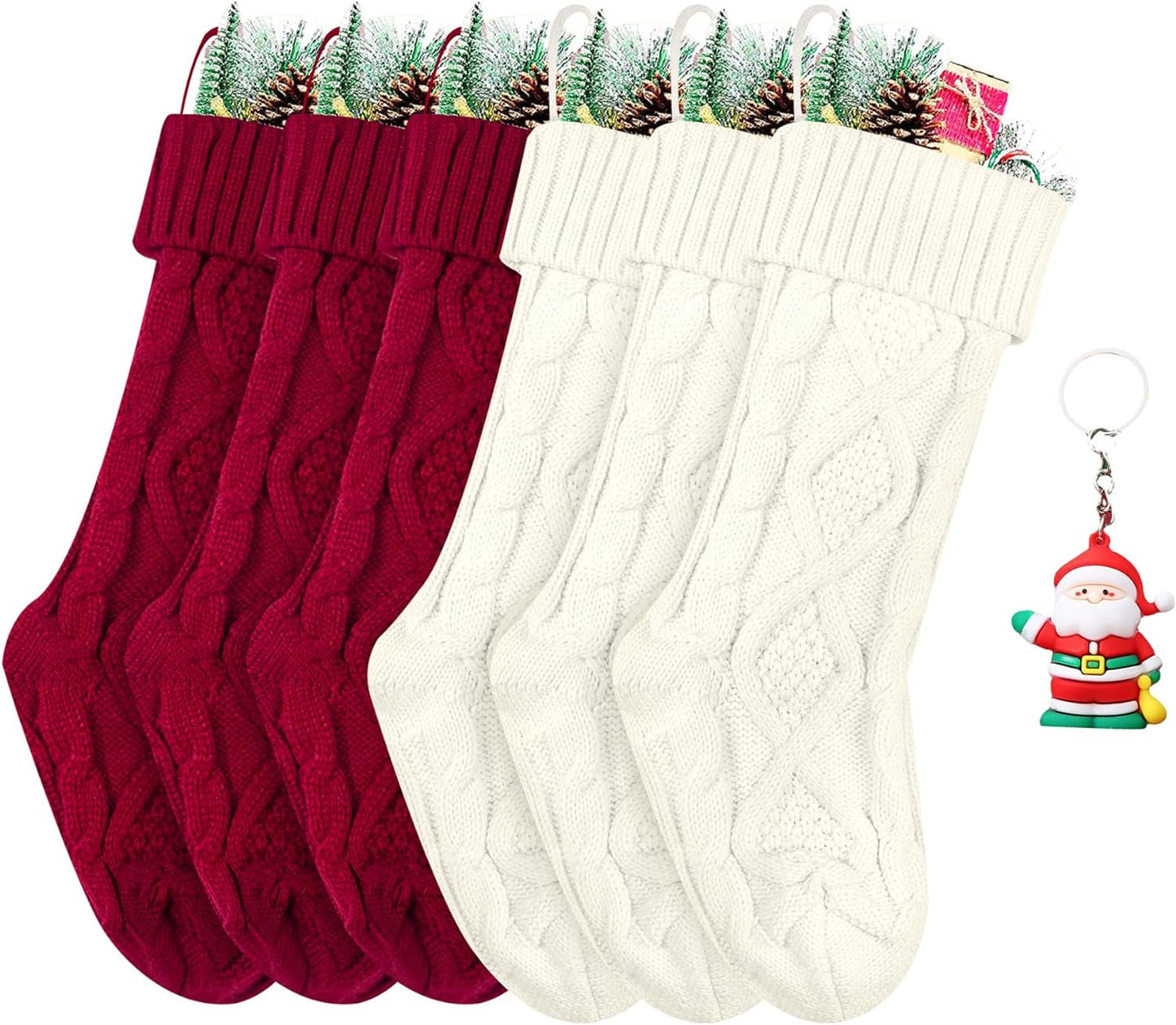 ZGCYSMHT Christmas Stockings 18 Inches Classic Cable Knitted Set Large Classic Fireplace Hanging Stockings for Kids,Family Stocking Holiday Party Xmas Decoration(Red White Green Pack 6 ) Home & Garden > Decor > Seasonal & Holiday Decorations ZGCYSMHT Red+White Pack 6
