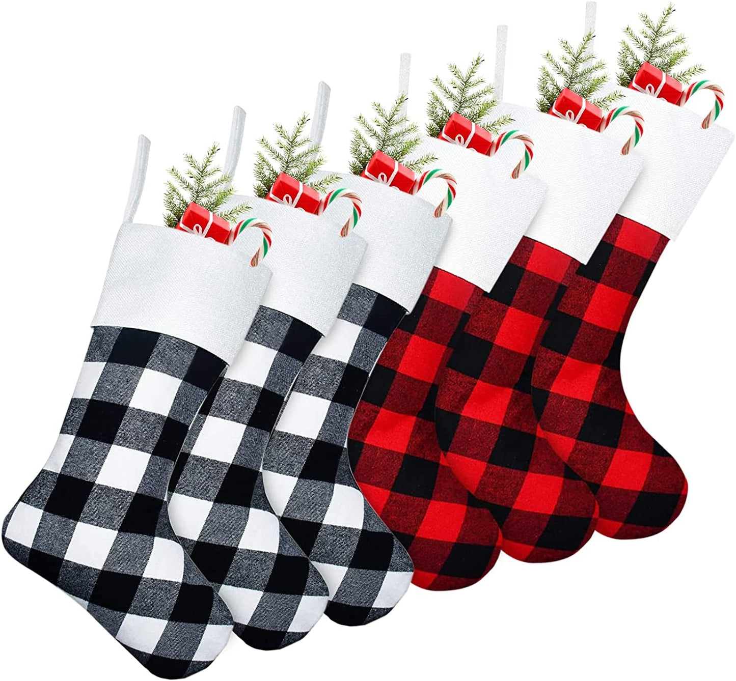 Senneny 6 Pack Christmas Stockings- 18 Inch Black White Buffalo Plaid Christmas Stockings Fireplace Hanging Stockings for Family Xmas Holiday Season Party Decor Home & Garden > Decor > Seasonal & Holiday Decorations Senneny 3 Red Black+ 3 Black White/White Cuff