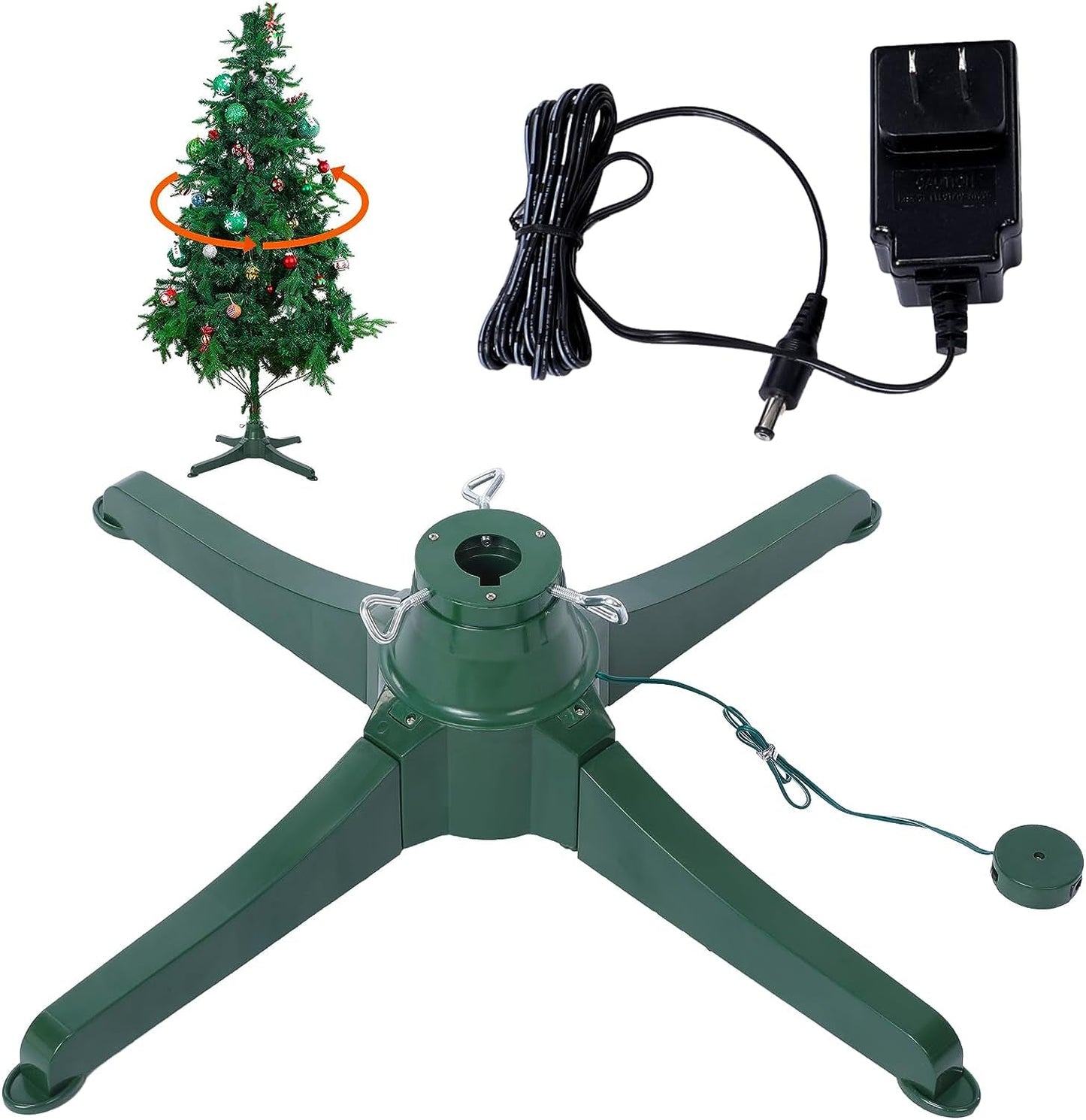 Xuhal 360 Degree Rotating Christmas Tree Stand for up to 7.5Ft and 80 Pounds Trees Artificial Christmas Tree Stand Revolving Tree Spinner Stand Xmas Tree Base with Power Supply Adapter, Green