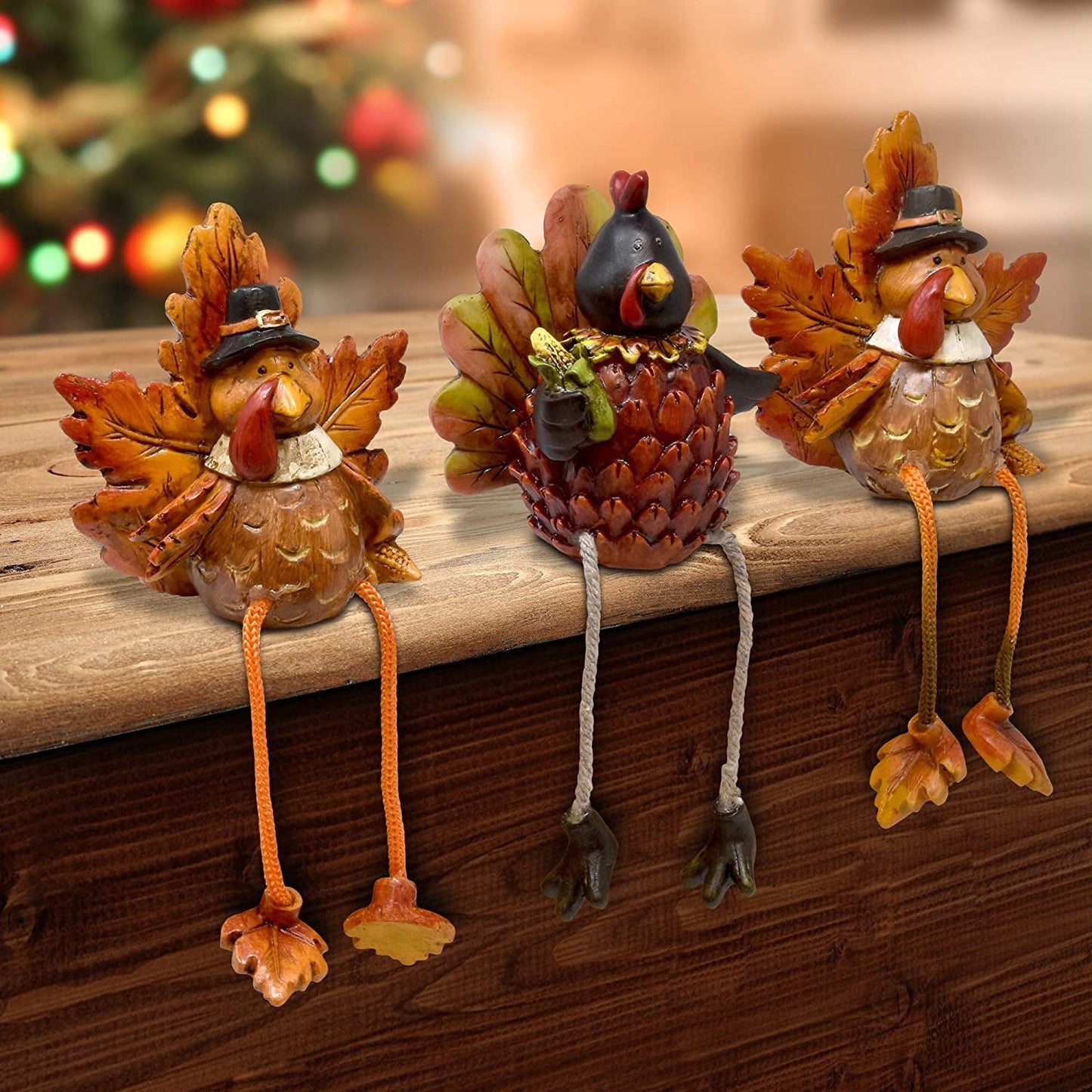Gift Boutique Thanksgiving Turkey Ceramic Shelf Sitters Decorations 3 Pack Desk Mantel Table Topper Centerpiece Fall Harvest Turkeys Sitting Leg Figurines Autumn Home Indoor Party Accessories