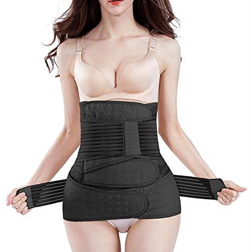 ChongErfei 2 in 1 Postpartum Belly Band - Recovery Belly/Pelvis Belt Black Support Postpartum Belly Band,Black One Size