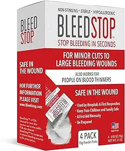 BleedStop™ First Aid Powder for Blood Clotting, Trauma Kit, Blood Thinner Patients, Camping Safety, and Survival Equipment for Moderate