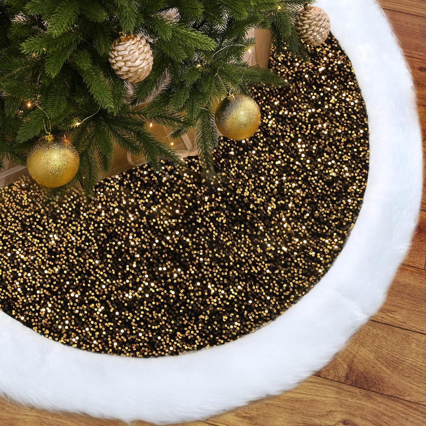 Sliver White Christmas Tree Skirt with Sequin Faux Fur, 48 Inch Tree Skirts for Christmas Decorations Home Indoor Tree Base Cover Mat Holiday Decor Home & Garden > Decor > Seasonal & Holiday Decorations Toes Home Black 36"