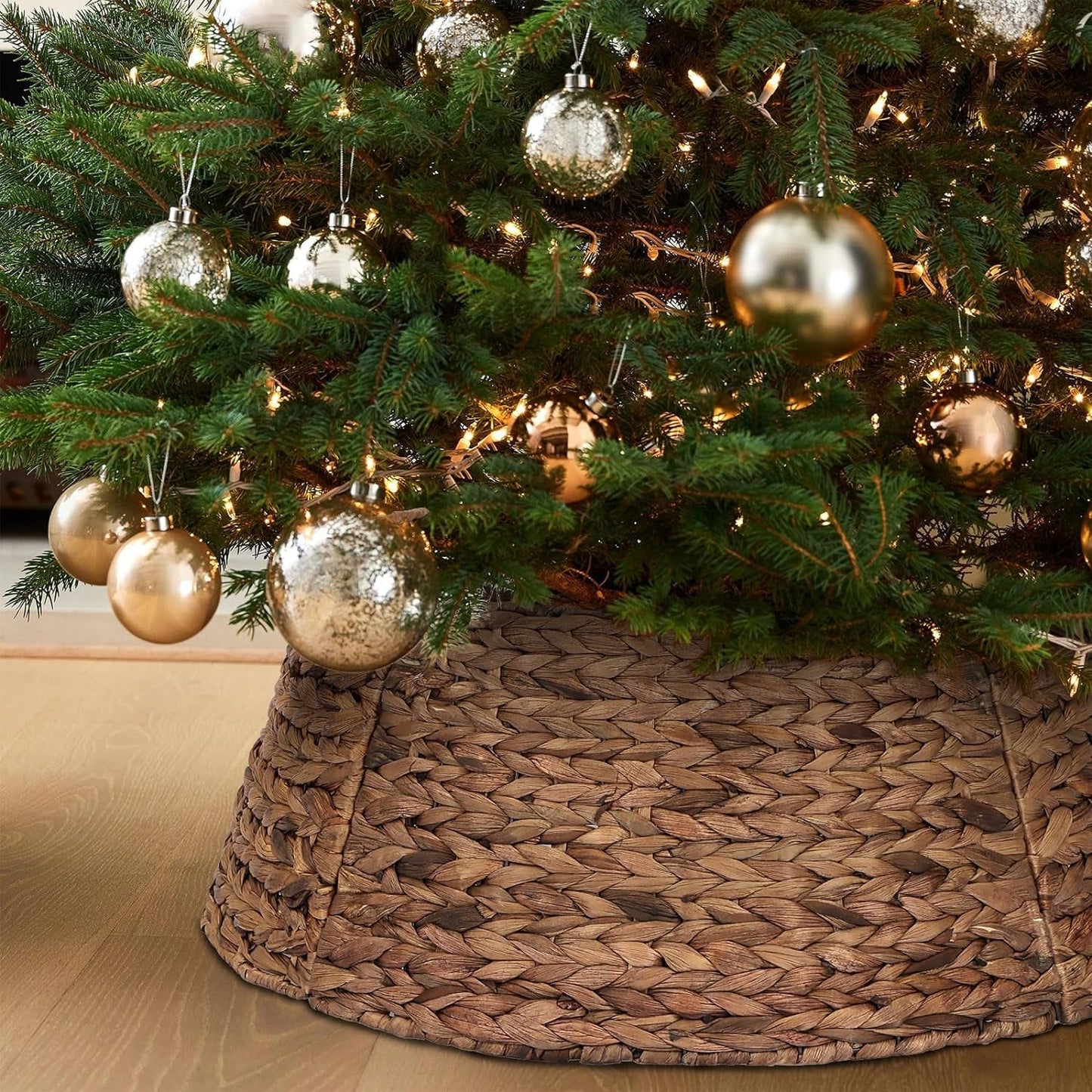 Christmas Tree Collar, 23.5’’ D Handmade Paper Grass Christmas Stand Tree Collar Basket Base Cover for Holiday Decoration Home & Garden > Decor > Seasonal & Holiday Decorations BAYN Chestnut Brown