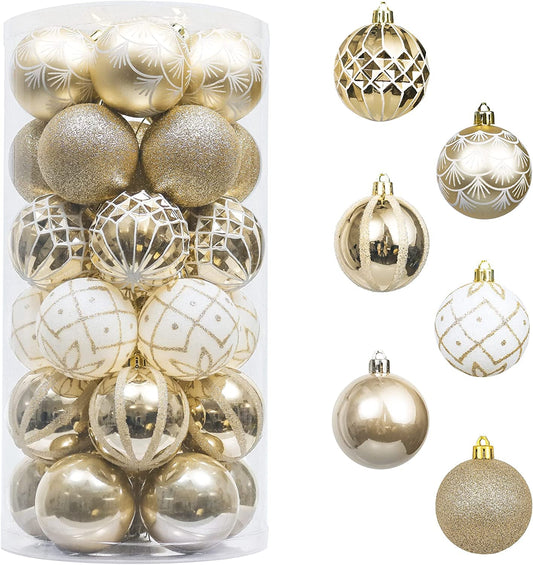 Valery Madelyn Christmas Ornaments Set, 30Ct White and Gold Shatterproof Christmas Tree Decorations Ball Ornaments Bulk, 2.36 Inches Elegant Hanging Ornaments for Xmas Trees Holiday Decor