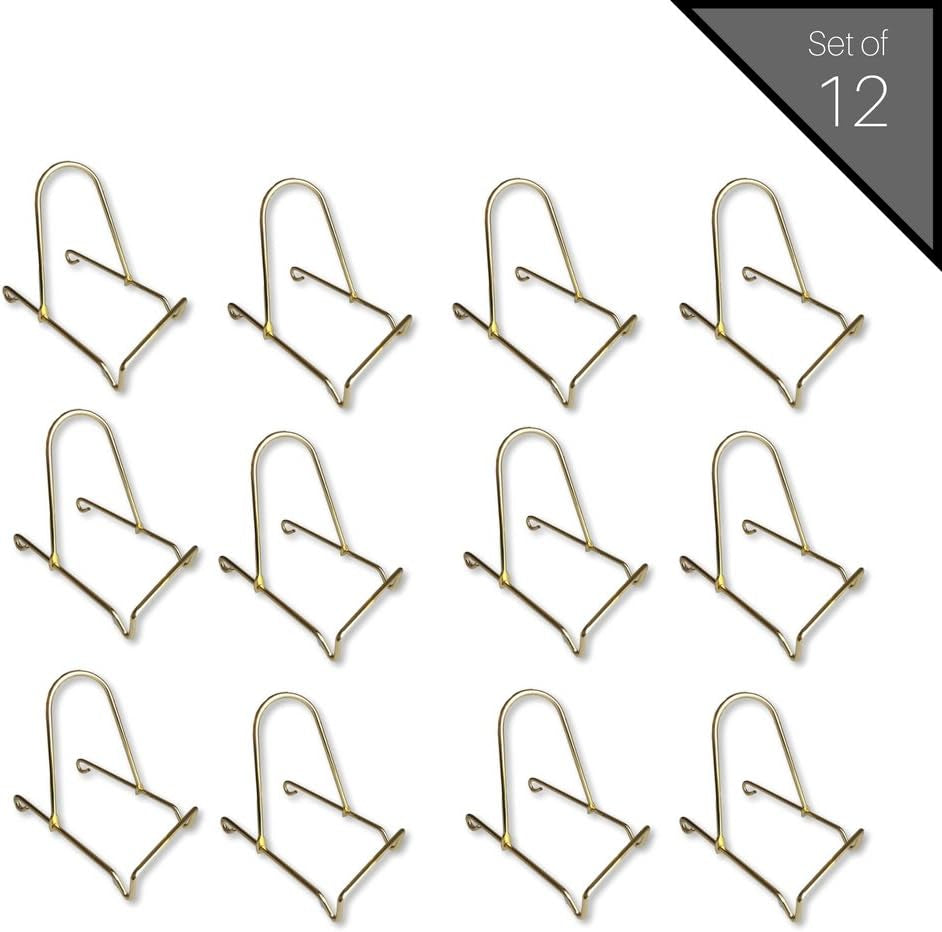 Adjustable Easels - Smooth Brass Metal Sliding Easels - Set of 12 - Gold Plate Stand - Picture Display - Bowl Holder