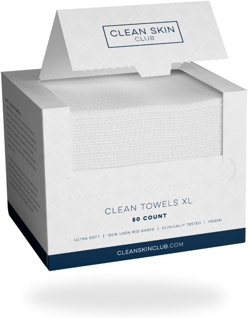 Clean Skin Club Clean Towels XL, USDA Certified 100�?�?Biobased Dermatologist Approved Face Towel, Disposable Makeup Remover Dry Wipes, Facial Wash (4 pack)