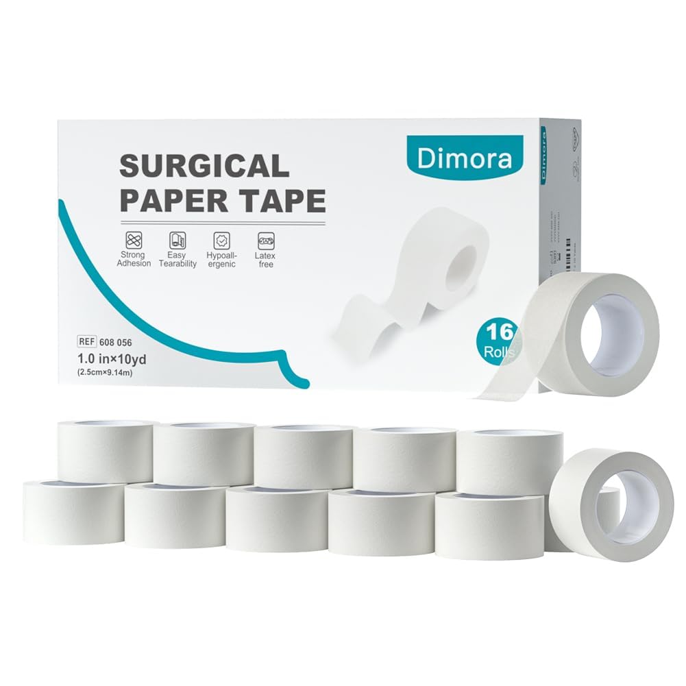 Dimora Paper Medical Tape 16 Rolls- Hypoallergenic White Surgical Tape for Sensitive Skin,Breathable First Aid Wound Tape with Pain-Free Removal,Secures Dressing and Medical Devices -1" x 10 Yards