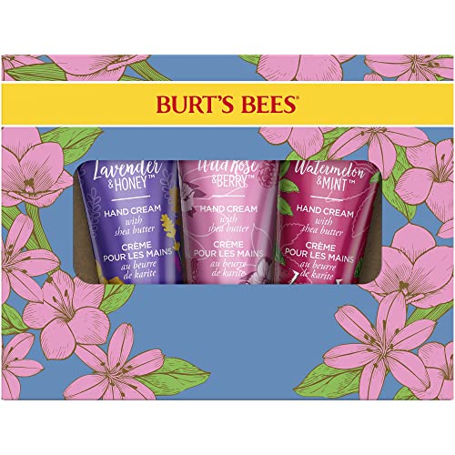 Burt's Bees Spring Gift, 3 Moisturizing Self Care Gifts, Shea Butter Hand Cream Trio Spring Set - Lavender & Honey, Wild Rose & Berry and Watermelon & Mint (Packaging May Vary)
