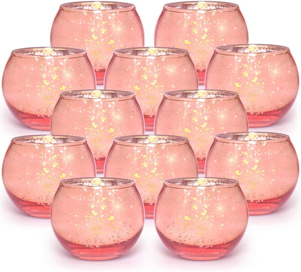 Volens round Gold Votive Candle Holders, Mercury Glass Candle Holder Set of 12 Home & Garden > Decor > Seasonal & Holiday Decorations Volens Rose Gold