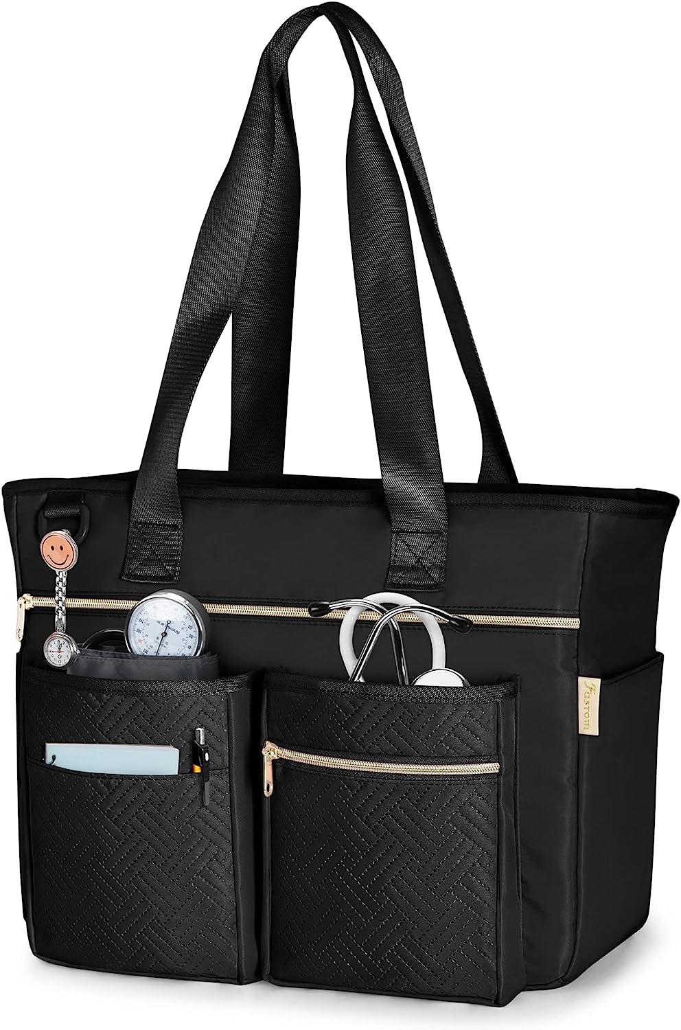 Fasrom Nurse Tote Bag for Work Nurses with Laptop Sleeve, Home Health Clinical Bag for Nursing Students and Medical Assistant, Black (Patent Pending)