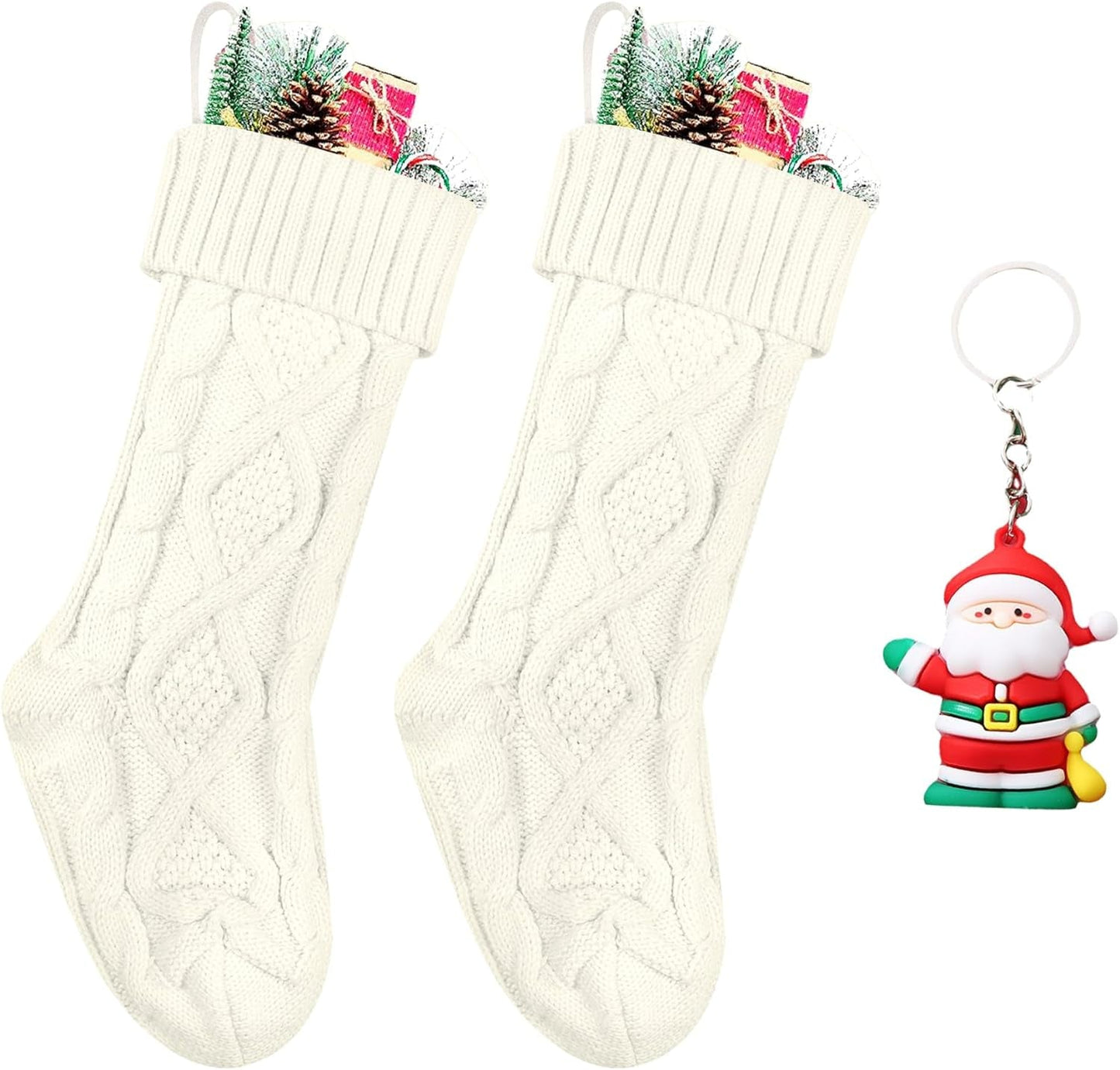 ZGCYSMHT Christmas Stockings 18 Inches Classic Cable Knitted Set Large Classic Fireplace Hanging Stockings for Kids,Family Stocking Holiday Party Xmas Decoration(Red White Green Pack 6 ) Home & Garden > Decor > Seasonal & Holiday Decorations ZGCYSMHT White Pack 2