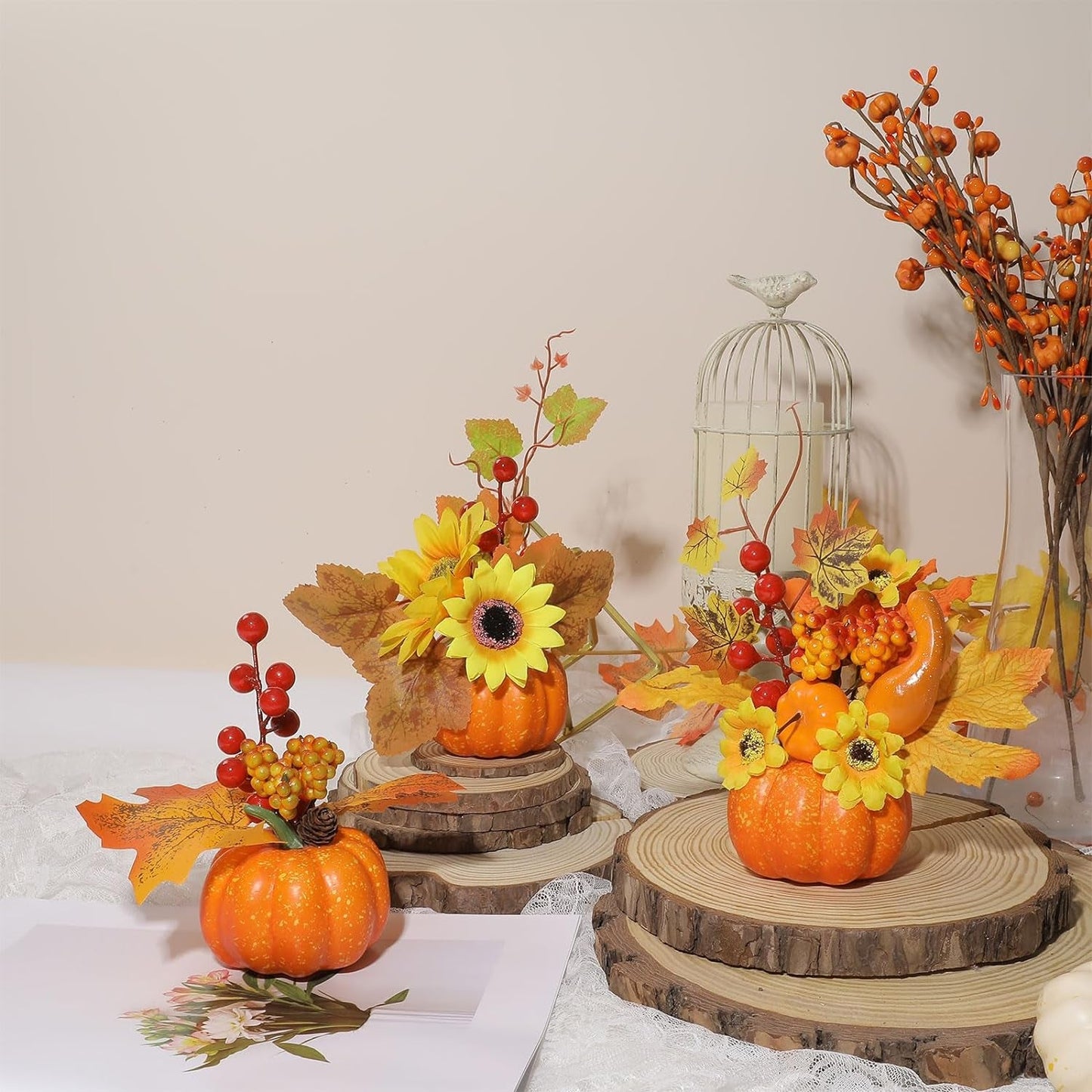 U'Artlines 6Pcs Thanksgiving Artificial Pumpkin, Mini Fake Pumpkins with Maple Leaves Berries Artificial Flowers for Fall Harvest Halloween Thanksgiving Table Centerpieces DIY Crafts Decor Home & Garden > Decor > Seasonal & Holiday Decorations U'Artlines Pumpkin-A 6