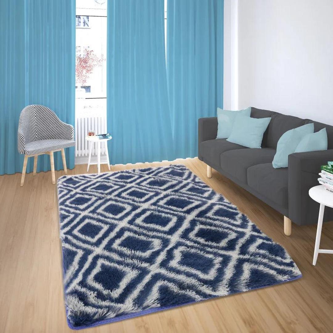 Rosa Printed PV Fur Rug | 2.5 x 4 Ft | Navy-White