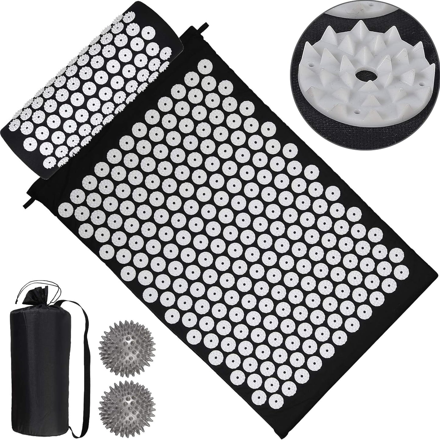 VINTEAM Acupressure Mats with Pillow 68cm Massage Mat for Back Neck Relief Massage, Yoga Mat with Carry Bag