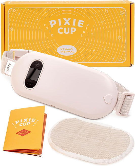 Pixie Portable Cordless Heating Pad for Cramps - Menstrual Heating Pad with 3 Heat Levels & 3 Vibration Massage Modes - Fast Heating Belly Wrap Belt - Back or Belly Pain Relief Heating Pad
