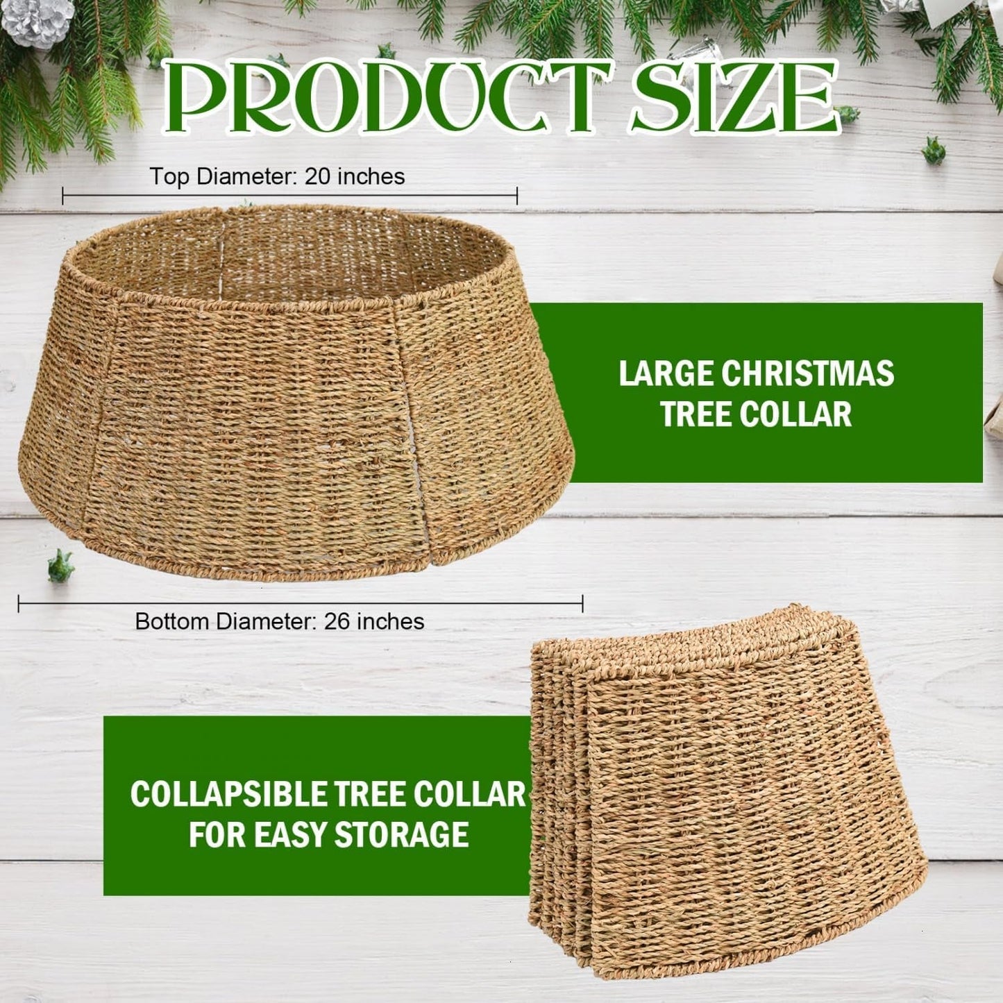 Rocinha Rattan Christmas Tree Collar Basket - Rustic Handcrafted Tree Ring Woven Tree Skirt, 26 Inches, Farmhouse Christmas Tree Decoration