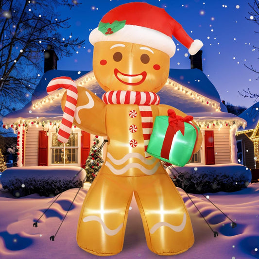 Ourwarm 8Ft Christmas Inflatables Outdoor Decorations, Gingerbread Man Giant Inflatable Christmas Yard Decorations with LED Lights, Blow up Christmas Decorations for Outdoor Indoor Lawn Garden Decor
