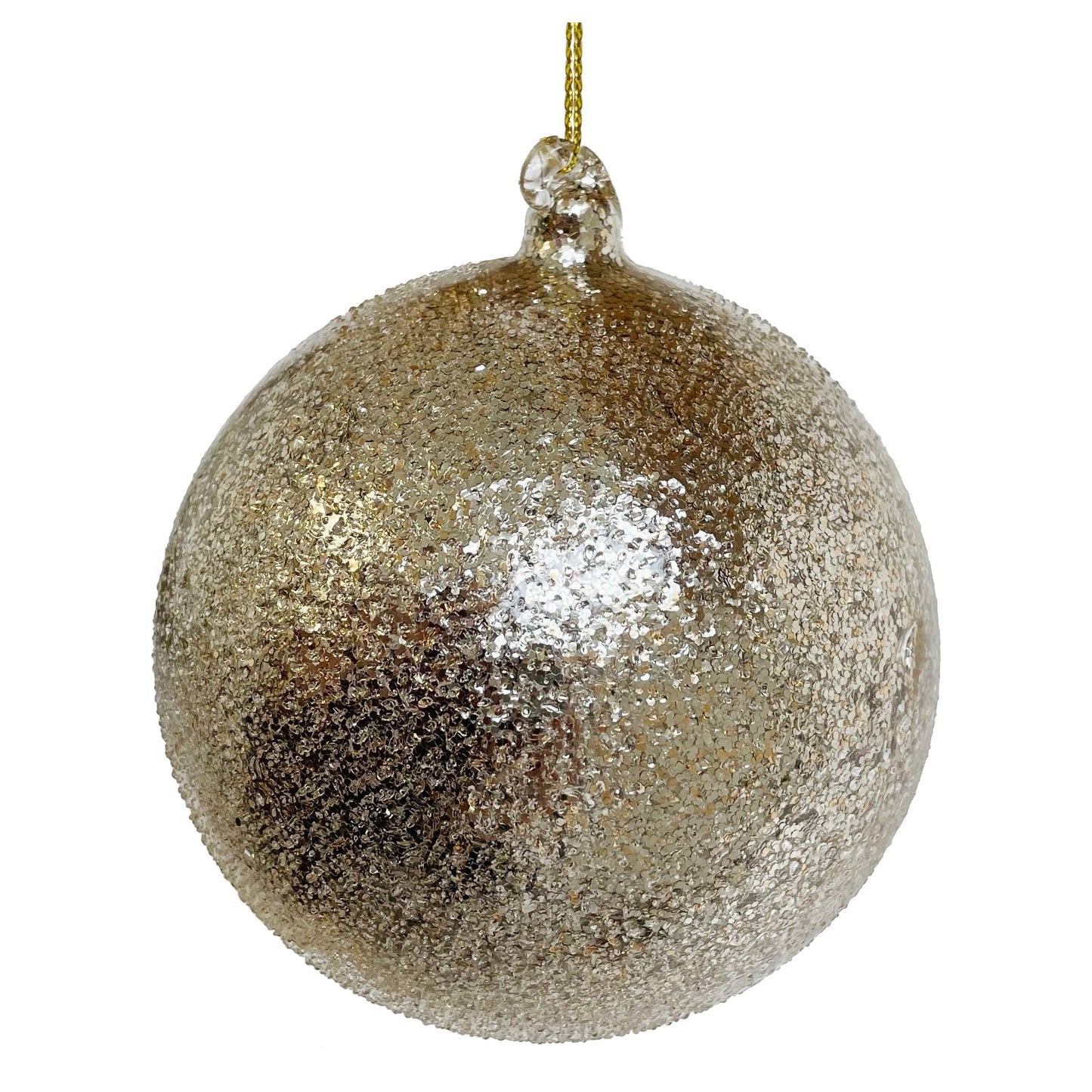 Champagne Glitter Glass Ornament With Sanded Exterior, Large, Set of 2