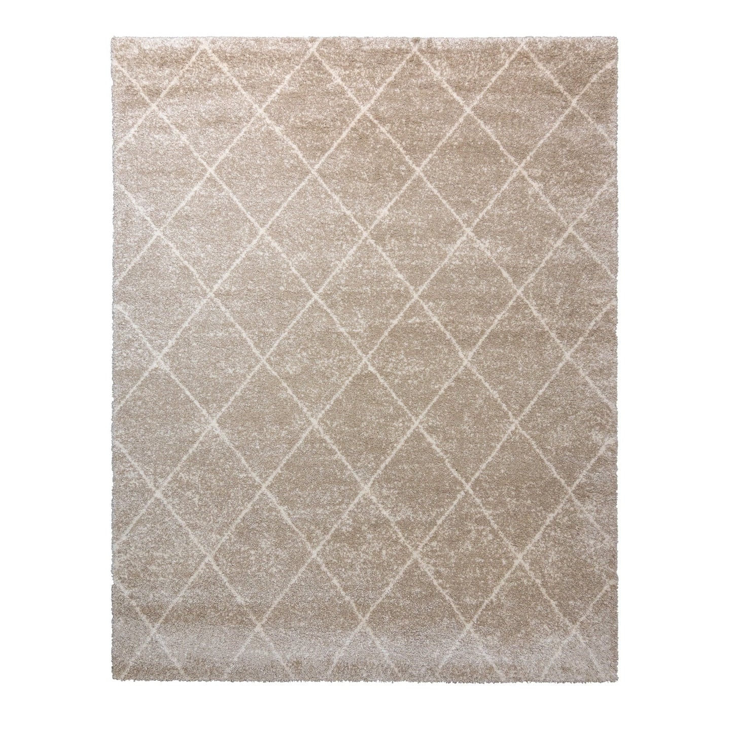 Gertmenian Chaise Kenai Modern Diamond Tile Beige/Ivory Plush Shag Area Rug 6'6' x 9'6' 6' x 9'