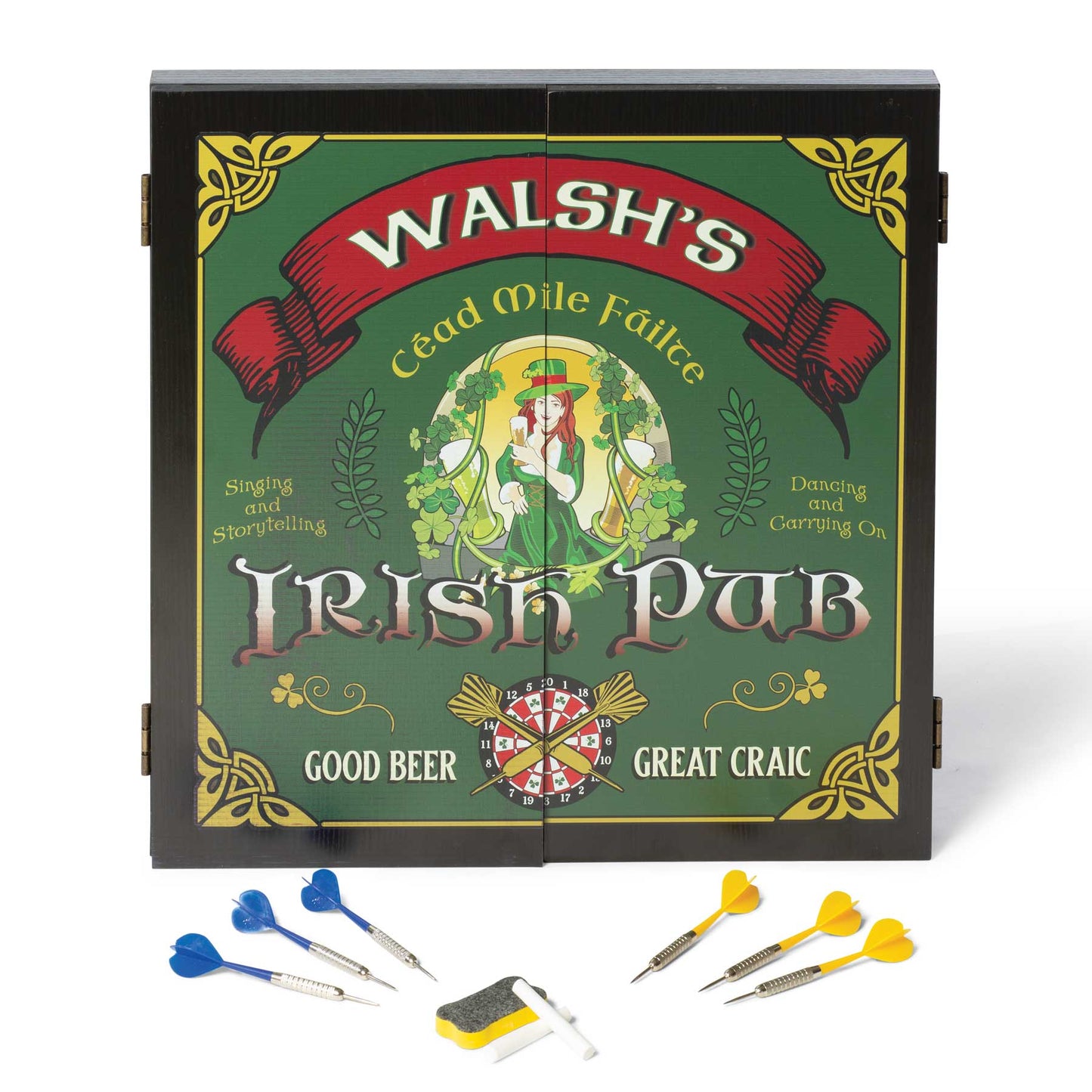 Personalized Irish Pub Cabinet Dartboard Set