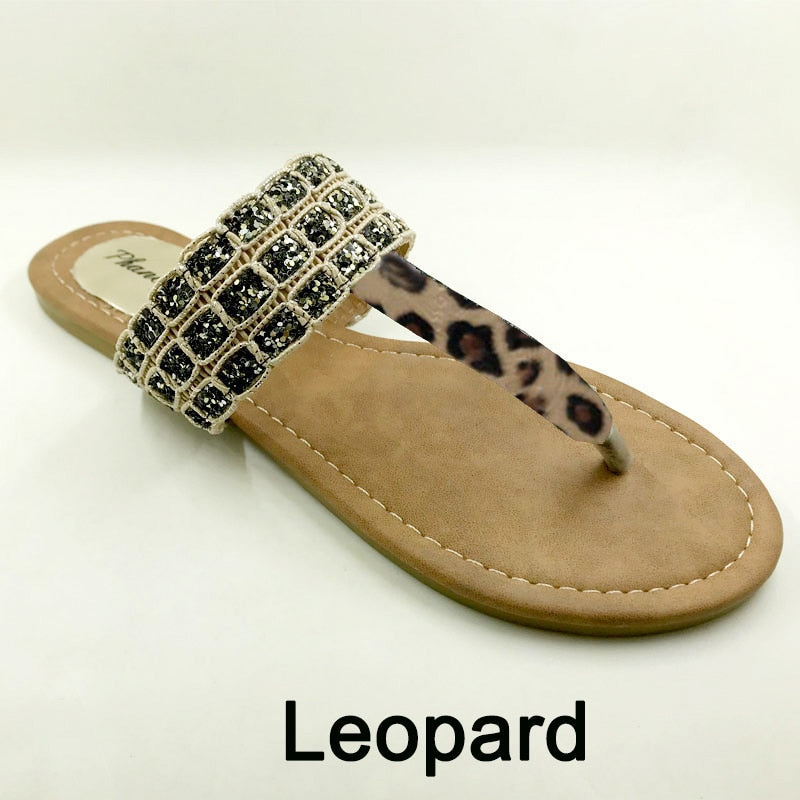 2023 Summer Style Women Sandals Fashion Leopard Flats Flip Flops
