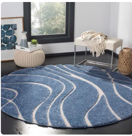 Round 4' Stacie Abstract Blue/Cream Area Rug