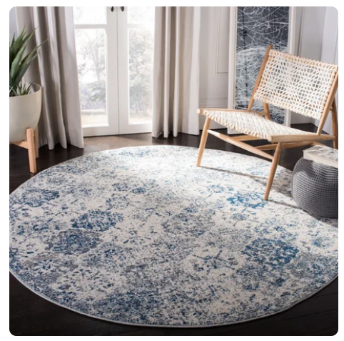 Round 5' Macy Oriental White/Royal Blue Area Rug