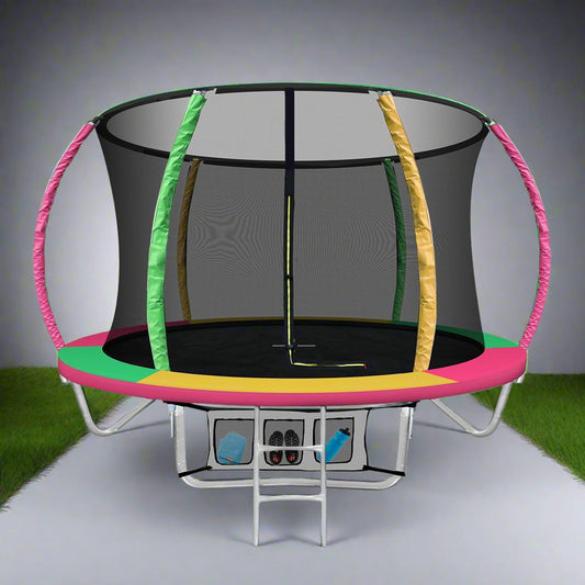 8FT Trampoline Round Trampolines Kids Present Gift Enclosure Safety Net Pad Outdoor Multi-coloured
