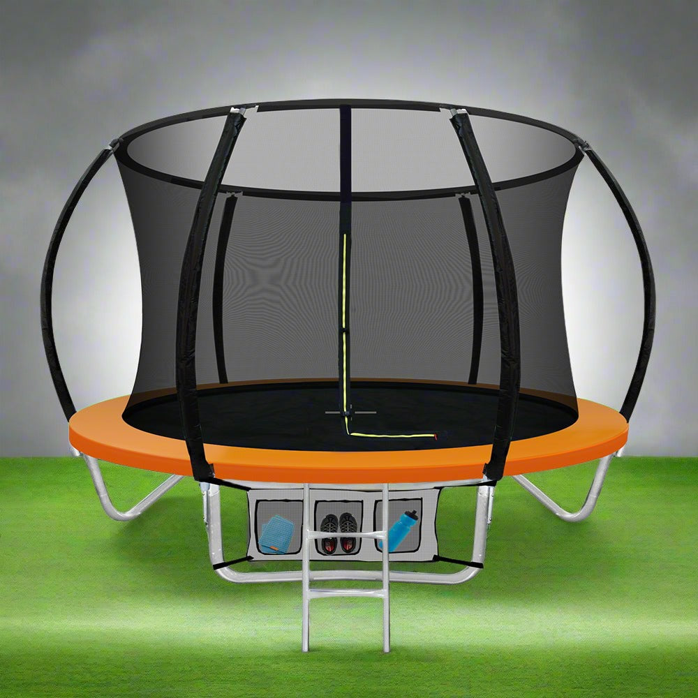 8ft Trampoline Round Trampolines Kids Present Gift Enclosure Safety Net Pad Outdoor Orange