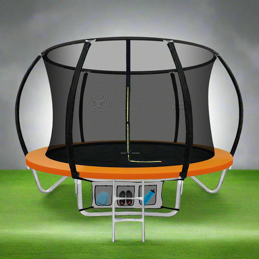 8ft Trampoline Round Trampolines Kids Present Gift Enclosure Safety Net Pad Outdoor Orange