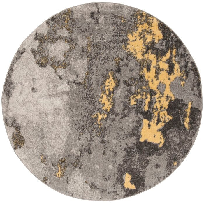 Costa Mesa Gray/Yellow Area Rug Round 4'