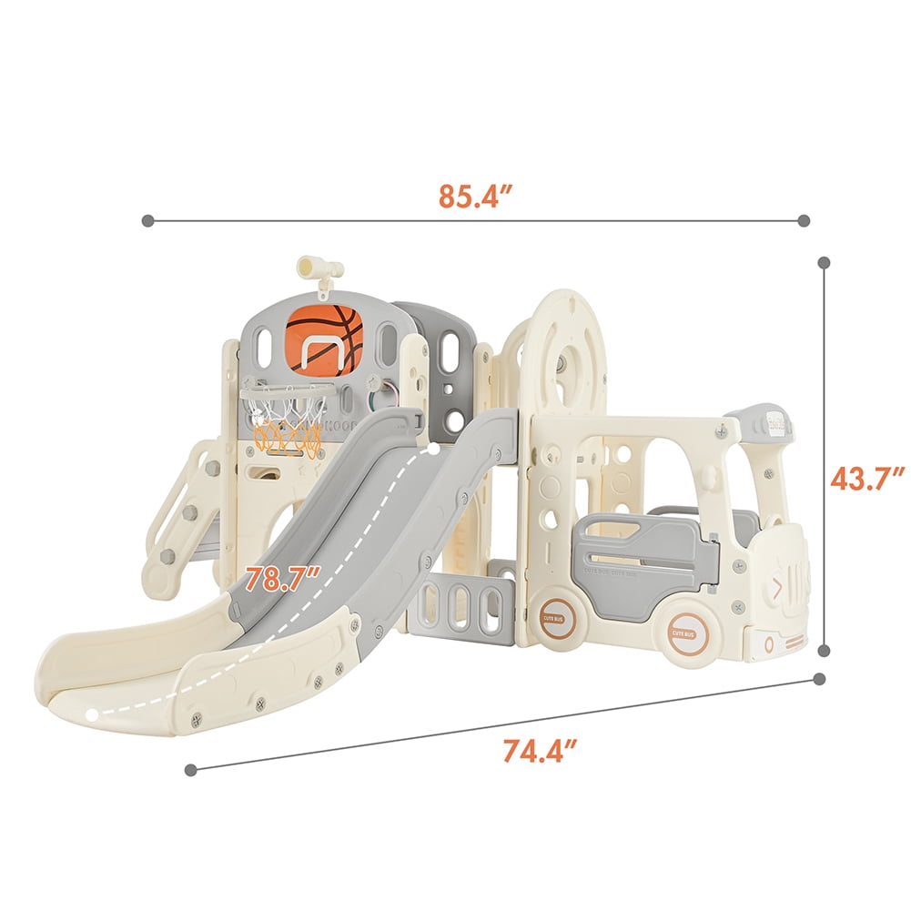 9 In 1 Toddler Slide,Toddler Playground Set for Toddlers Age 1+Boys Girls, Climbing Crawling Playhouse With Slide Bus Playhouse Basketball Hoop Outdoor Indoor Playground