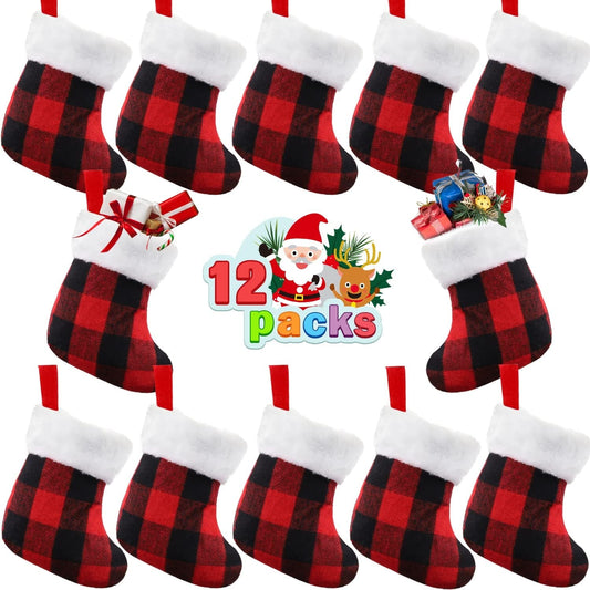 XIMISHOP 4PCS Christmas Stockings, 18Inch Large Personalized Cable Knitted Xmas Hanging Stocking Decorations with Name Tags for Holiday Christmas Party Family Decor (Red and White) Home & Garden > Decor > Seasonal & Holiday Decorations XIMISHOP Buffalo Plaid