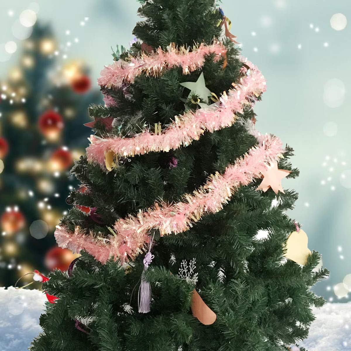 Pink Tinsel Garland for Christmas Tree Decorations Wedding Birthday Party Supplies 17 Feet
