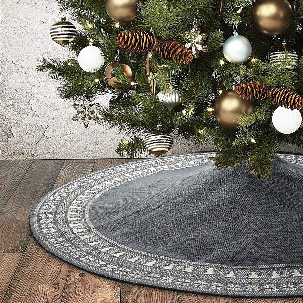 Dremisland Christmas Tree Skirt, Knitted Snowflake and Xmas Tree Pattern Thick Heavy Yarn Knit for a Warm Xmas Holiday Decoration (36Inch/90Cm, Red) Home & Garden > Decor > Seasonal & Holiday Decorations Dremisland Gray 36Inch/90Cm