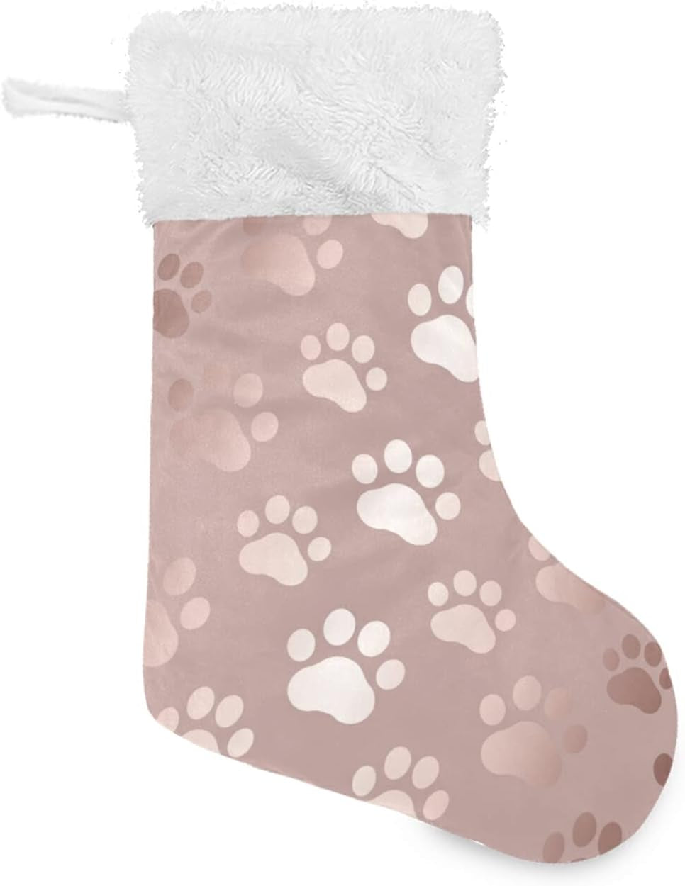 ALAZA Christmas Stockings, 18 Inches Burlap with Large Rose Gold Dog Paw and Plush Faux Fur Cuff Stockings, for Family Holiday Xmas Party Decorations