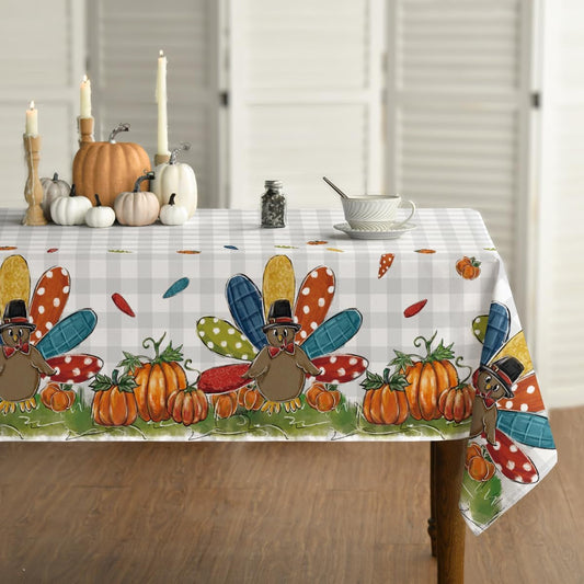 Horaldaily Thanksgiving Tablecloth 60×84 Inch Rectangular, Colorful Turkey Pumpkin Lovely Washable Table Cover for Party Picnic Dinner Decor