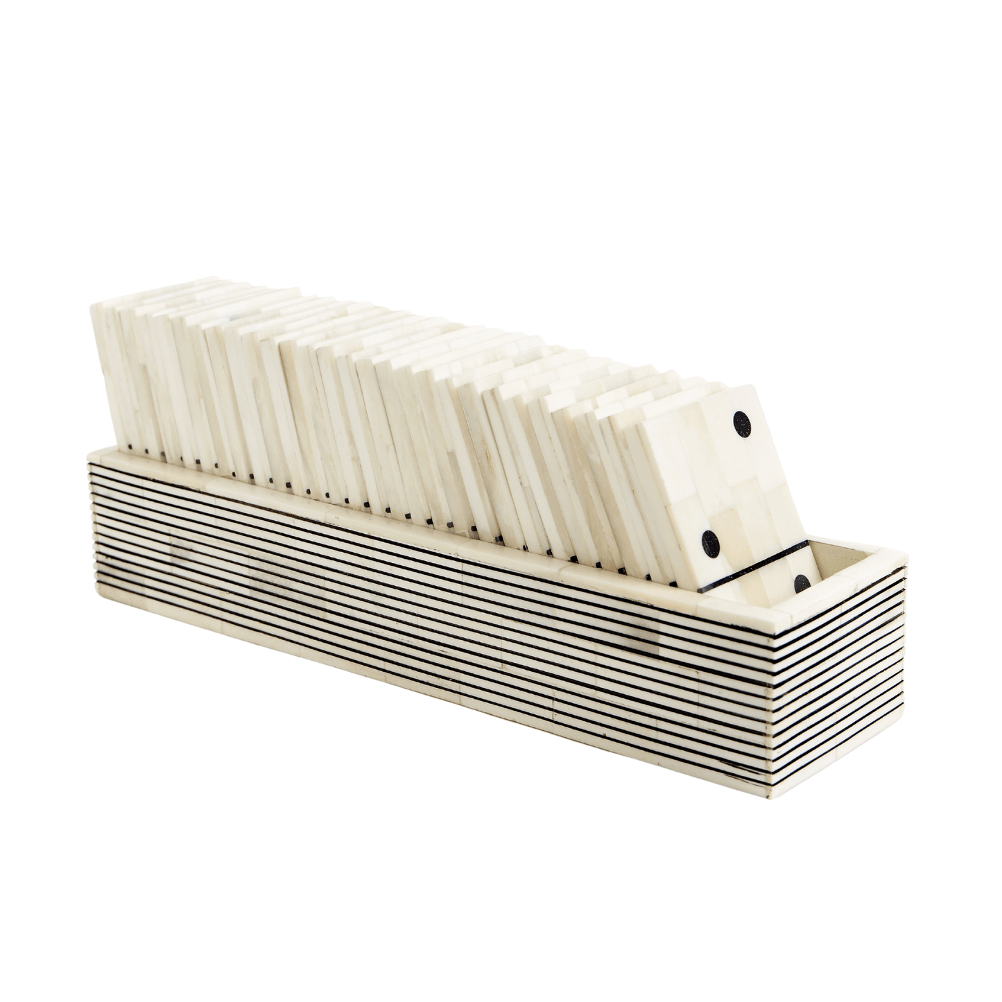 Bone Inlay Domino Set in Black and White Pinstripe