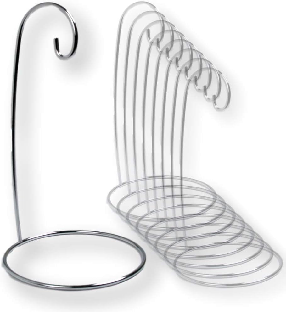 BANBERRY DESIGNS Ornament Stands - Set of 8 Silver Christmas Holders - Chrome Finished Metal 9-Inch Tall - Air Plant Terrarium - Christmas Ornament Collection Display