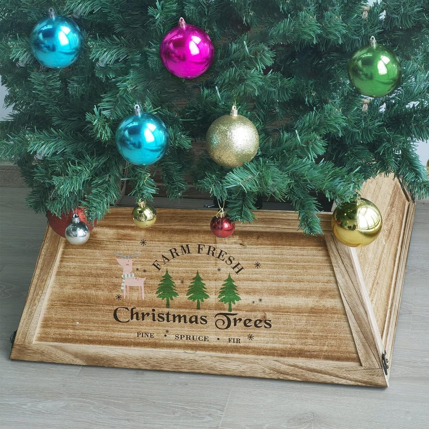 Vencer Wooden Christmas Tree Stand Box,Rustic Decorations,Form a Star,5 Board with Hooks,Easy Installation,Tree Skirt Base for Christmas Tree Decorations,Vto-008 Home & Garden > Decor > Seasonal & Holiday Decorations Vencer 26''