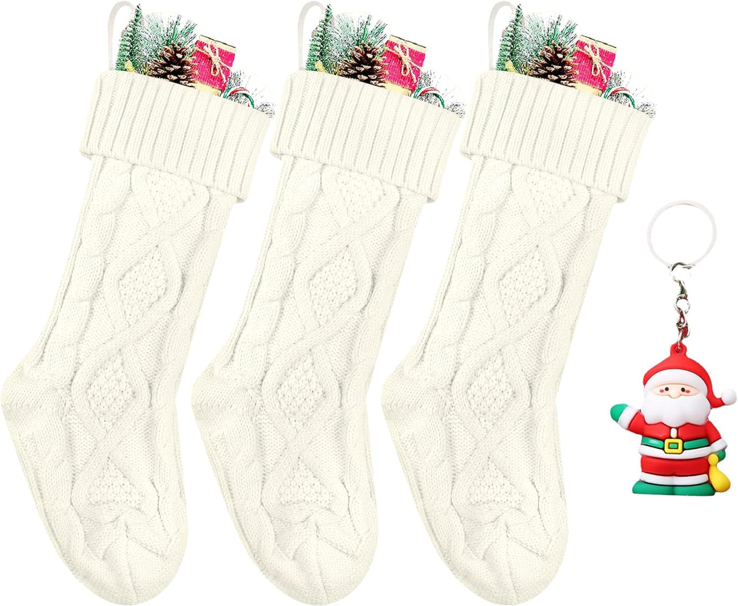 ZGCYSMHT Christmas Stockings 18 Inches Classic Cable Knitted Set Large Classic Fireplace Hanging Stockings for Kids,Family Stocking Holiday Party Xmas Decoration(Red White Green Pack 6 ) Home & Garden > Decor > Seasonal & Holiday Decorations ZGCYSMHT White Pack 3