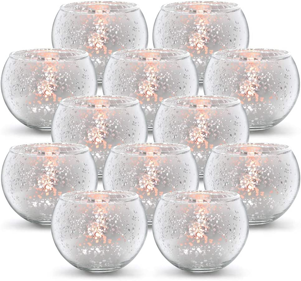 Volens round Gold Votive Candle Holders, Mercury Glass Candle Holder Set of 12 Home & Garden > Decor > Seasonal & Holiday Decorations Volens Silver