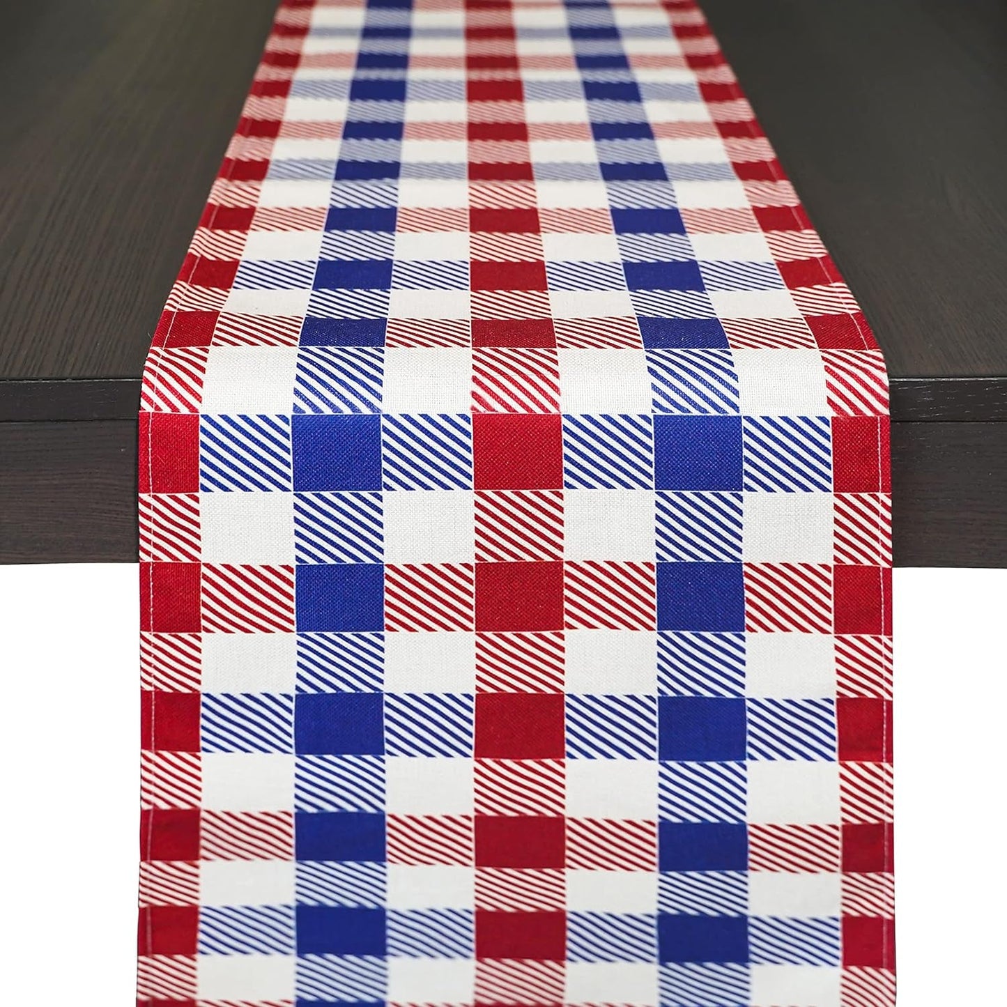 Snowkingdom 13×72 Inch Fall Table Runner Orange White Buffalo Check Plaid Table Runners Autumn Thanksgiving Harvest Home Decor Farmhouse Dinning Room Decoration Home & Garden > Decor > Seasonal & Holiday Decorations Snowkingdom Blue/Red 13" X 72"
