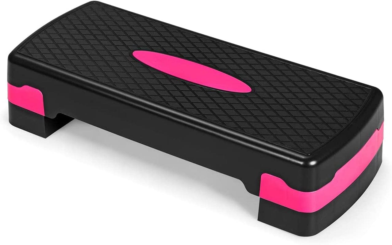 Hysache Aerobic Stepper Platform, 26" Adjustable Exercise Step Deck with Risers and Non-Slip Surface, 4"-6" Levels Height Adjustable Workout Pedal Trainer for Home Gym Workout (Pink+Black)