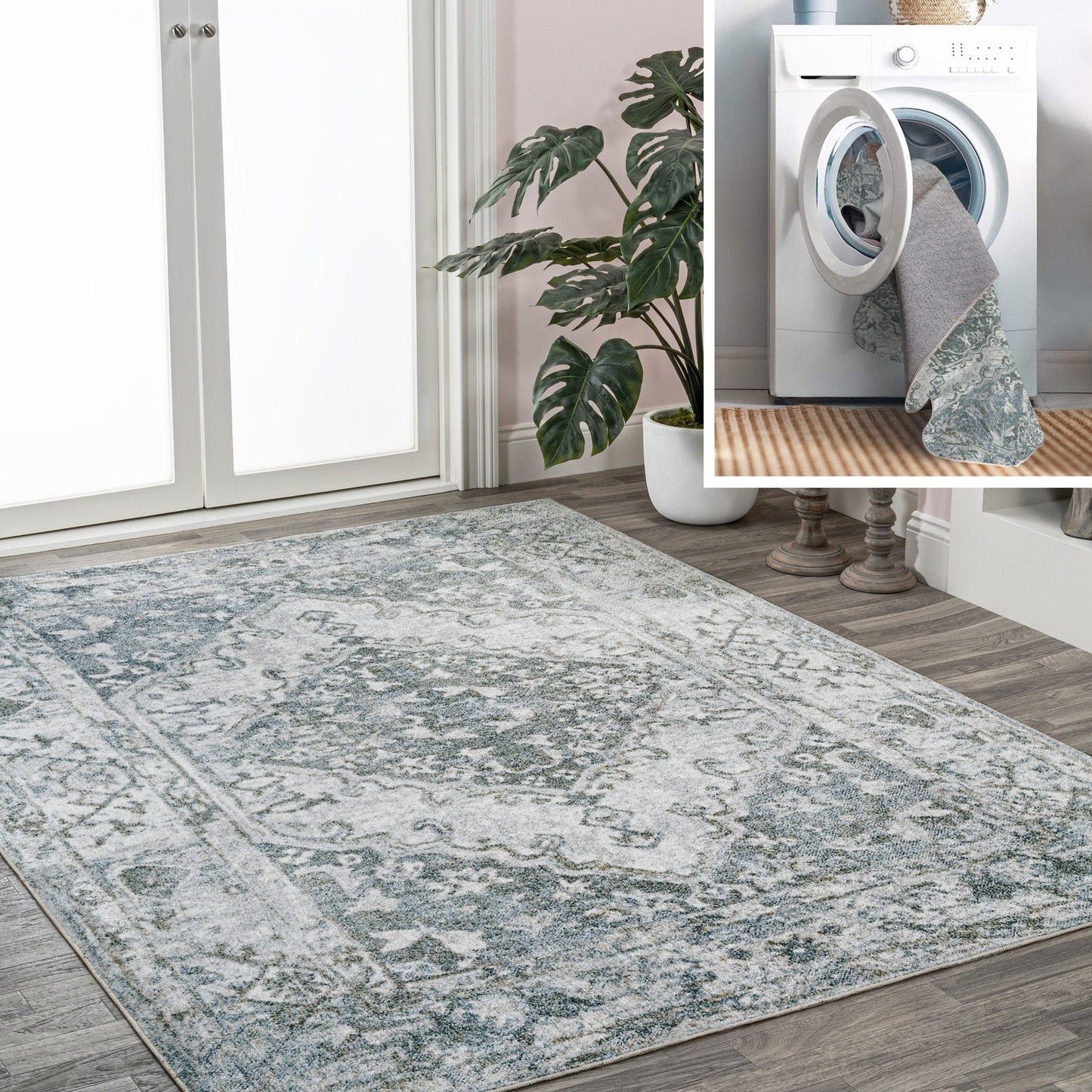 Pavel Distressed Medallion Low-Pile Machine-Washable Area Rug - Rugs