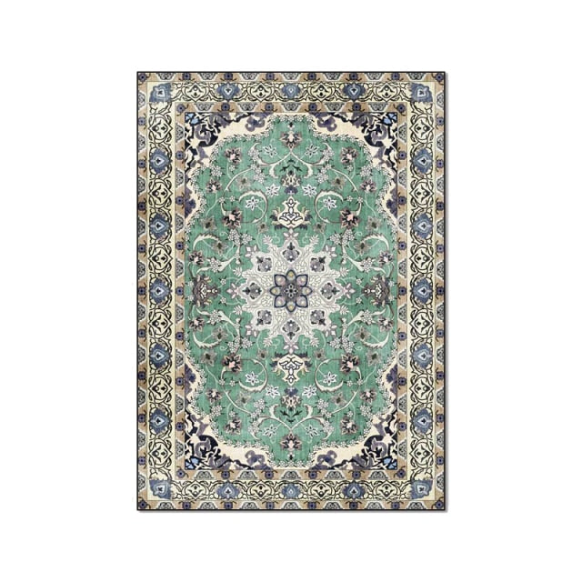 Ethnic Retro Green Flower Non-Slip Area Rug